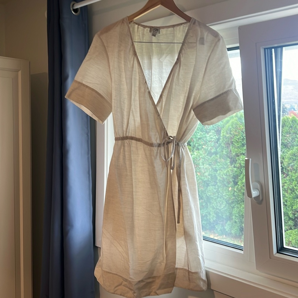 COS Cream Short Sleeve Midi Dress